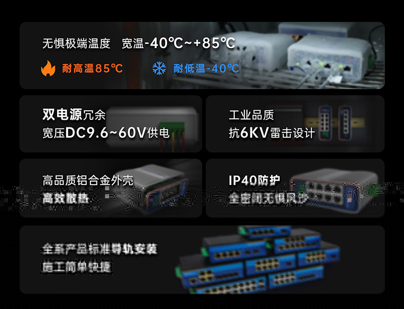 工業(yè)級(jí)交換機(jī)的硬件保護(hù)，可以耐嚴(yán)寒酷暑等惡劣環(huán)境下正常工作